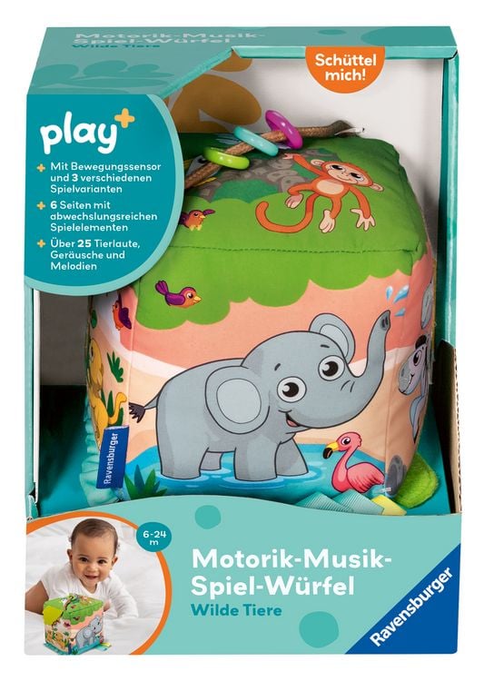 Produktbild: Play+ Motorik-Musik-Spiel-Würfel: Wilde Tiere - ab 6 Monate