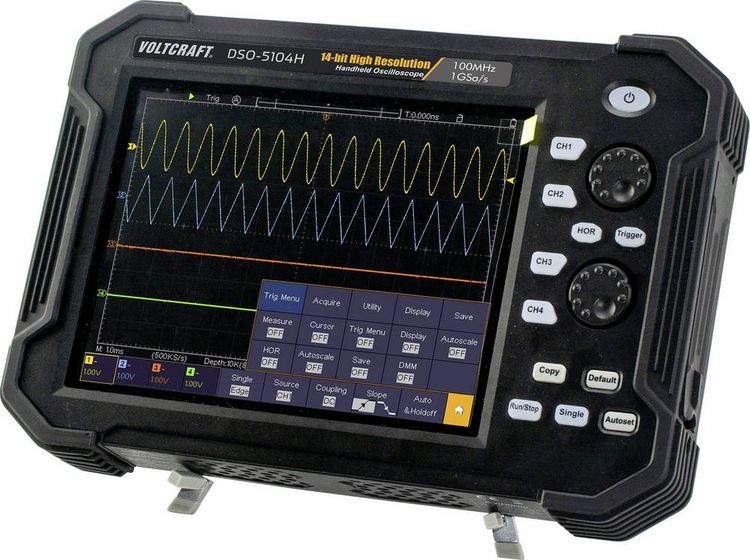 Produktbild: VOLTCRAFT DSO-5104H Hand-Oszilloskop 100 MHz 4-Kanal 1 GSa/s 40 Mpts 14 Bit Digital-Speicher (DSO), Handger&auml;t 1 St.
