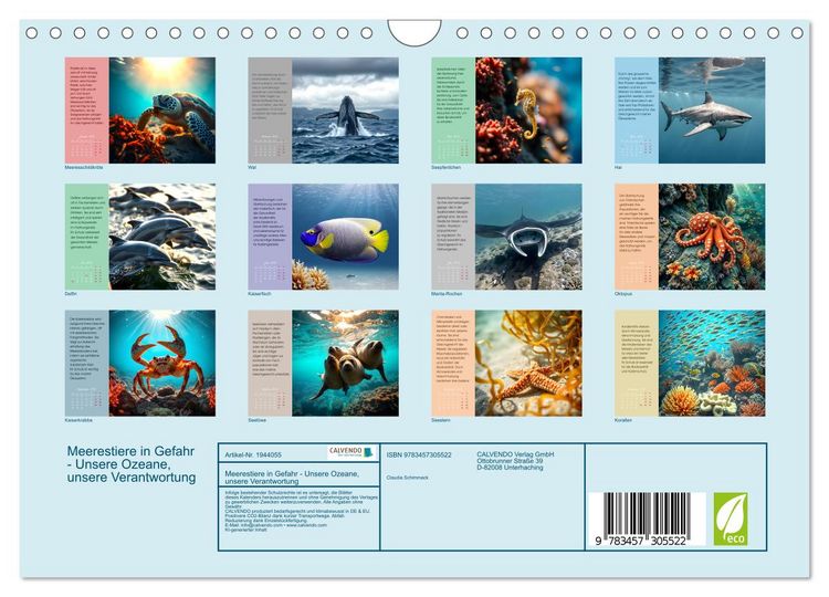 Produktbild: Meerestiere in Gefahr - Unsere Ozeane, unsere Verantwortung (Wandkalender 2026 DIN A4 quer), CALVENDO Monatskalender