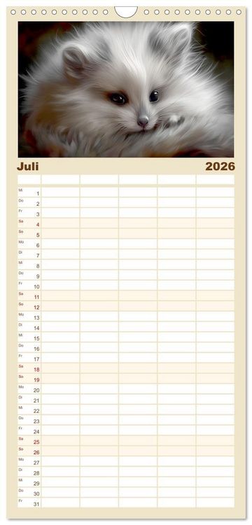 Produktbild: Familienplaner 2026 - Zauberhafte Fluffies mit 5 Spalten (Wandkalender, 21 x 45 cm) CALVENDO