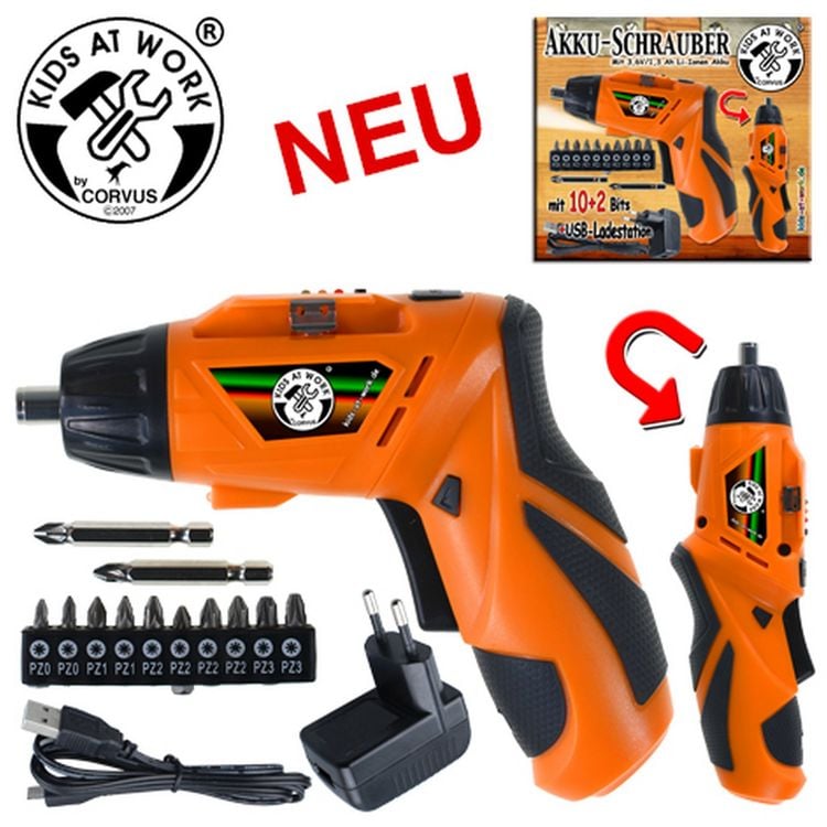 Produktbild: Corvus A600679 - Kids-at-Work, Akku-Schrauber mit 10+2 Bits und USB-Ladestation