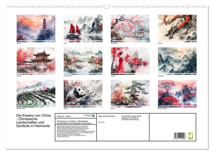 Produktbild: Die Essenz von China - Chinesische Landschaften und Symbole in Harmonie (Wandkalender 2026 DIN A2 quer), CALVENDO Monatskalender