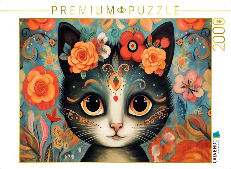 Produktbild: CALVENDO Puzzle Katze Im Stil von Frieda Kahlo | 2000 Teile Lege-Gr&ouml;&szlig;e 90x67cm Foto-Puzzle f&uuml;r gl&uuml;ckliche Stunden
