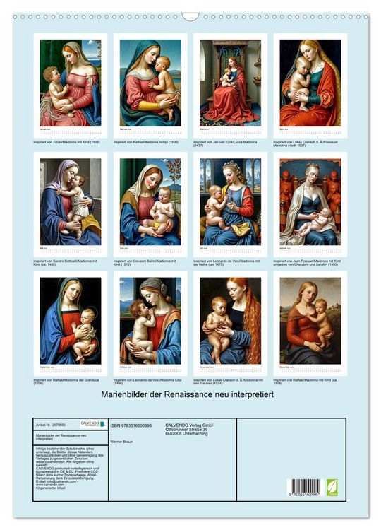Produktbild: Marienbilder der Renaissance neu interpretiert (Wandkalender 2026 DIN A2 hoch), CALVENDO Monatskalender