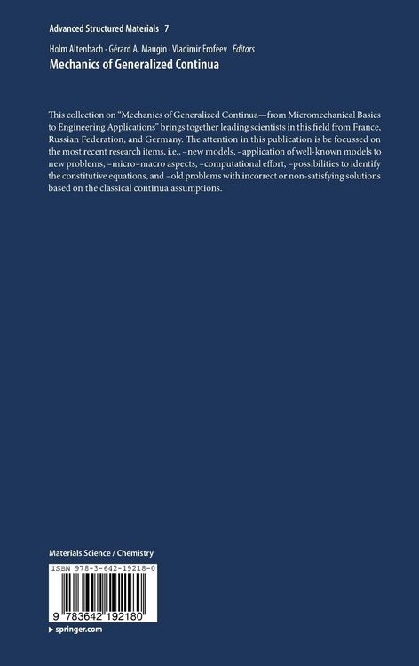 Produktbild: Mechanics of Generalized Continua