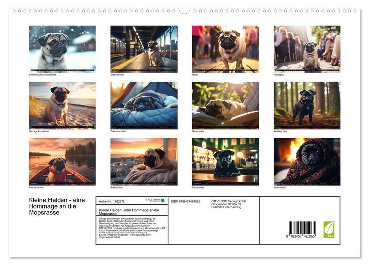 Produktbild: Kleine Helden - eine Hommage an die Mopsrasse (hochwertiger Premium Wandkalender 2026 DIN A2 quer), Kunstdruck in Hochglanz