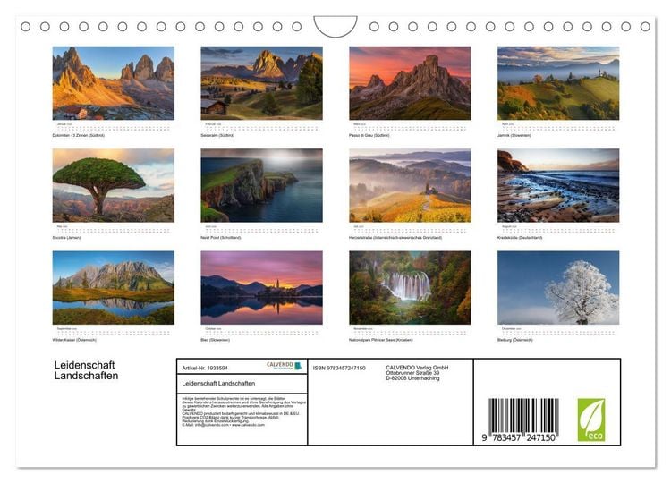 Produktbild: Leidenschaft Landschaften (Wandkalender 2026 DIN A4 quer), CALVENDO Monatskalender