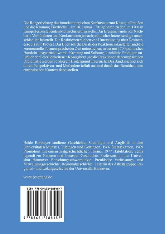 Produktbild: Die preu&szlig;ische Rangerh&ouml;hung und K&ouml;nigskr&ouml;nung 1701 in deutscher und europ&auml;ischer Sicht