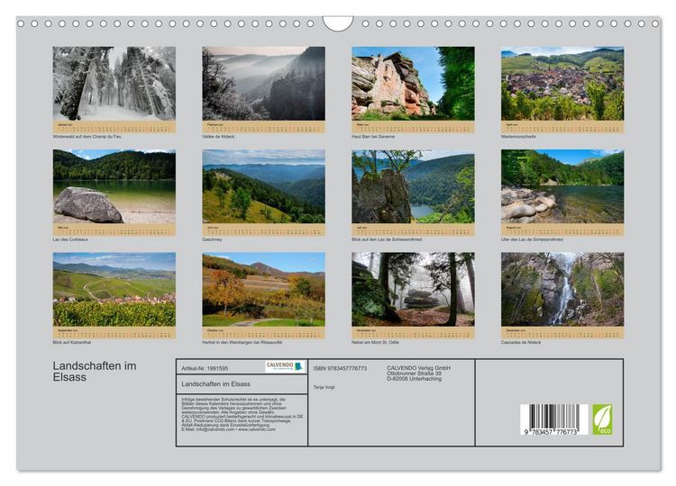 Produktbild: Landschaften im Elsass (Wandkalender 2026 DIN A3 quer), CALVENDO Monatskalender