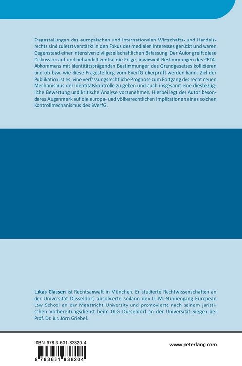 Produktbild: Die verfassungsgerichtliche Identit&auml;tskontrolle im Hinblick auf Freihandelsabkommen der Europ&auml;ischen Union am Beispiel des Comprehensive and Economic Trade Agreement