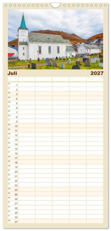 Produktbild: Familienplaner 2027 - Norwegens K&uuml;stenst&auml;dte mit 5 Spalten (Wandkalender, 21 x 45 cm) CALVENDO