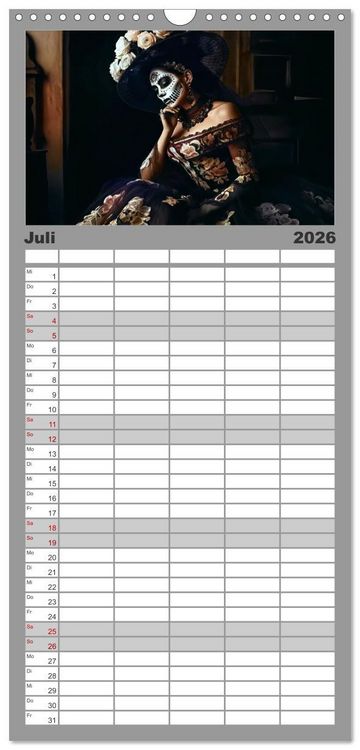 Produktbild: Familienplaner 2026 - Festliche Dia de Muertos Portr&auml;ts mit 5 Spalten (Wandkalender, 21 x 45 cm) CALVENDO