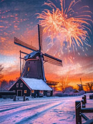 Produktbild: CALVENDO Puzzle Windm&uuml;hlen im Fl&uuml;geltanz, wie ein M&auml;rchen aus vergang'ner Zeit | 2000 Teile Lege-Gr&ouml;&szlig;e 90x67cm Foto-Puzzle f&uuml;r gl&uuml;ckliche Stunden