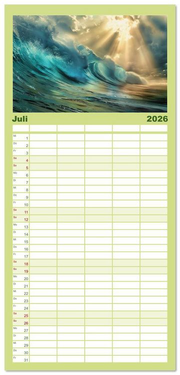 Produktbild: Familienplaner 2026 - Quelle des Lebens - Wasser und Landschaft mit 5 Spalten (Wandkalender, 21 x 45 cm) CALVENDO