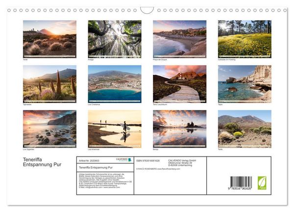Produktbild: Teneriffa Entspannung Pur (Wandkalender 2026 DIN A3 quer), CALVENDO Monatskalender