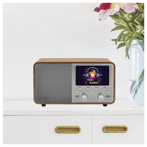 Produktbild: Albrecht DR 760 Tischradio DAB+, UKW DAB+, AUX, Bluetooth&reg; Echtholzgeh&auml;use, Inkl. Lautsprecherbox Holz, Braun, Silber