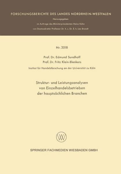 Produktbild: Struktur- und Leistungsanalysen von Einzelhandelsbetrieben der haupts&auml;chlichen Branchen