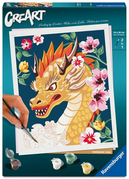 CreArt, Malen nach Zahlen Adults Trend - Feuerdrache Flora