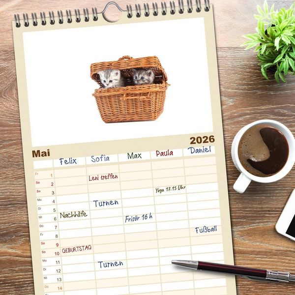 Produktbild: Familienplaner 2026 - Katzenbabys mit 5 Spalten (Wandkalender, 21 x 45 cm) CALVENDO