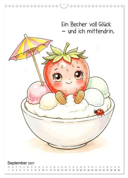 Produktbild: Erdbeer Kalender - Niedliche Illustrationen mit Spr&uuml;chen (Wandkalender 2027 DIN A3 hoch), CALVENDO Monatskalender