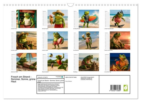 Produktbild: Frosch am Strand - Sommer, Sonne, gr&uuml;ne Haut (Wandkalender 2026 DIN A3 quer), CALVENDO Monatskalender