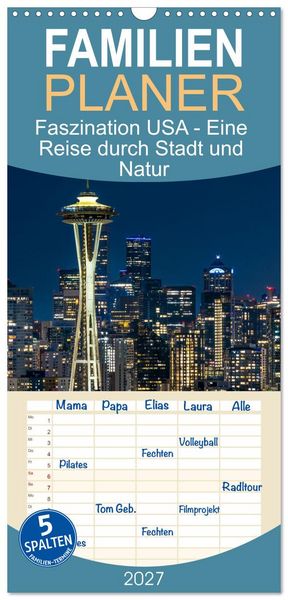 Produktbild: Familienplaner 2027 - Faszination USA - Eine Reise durch Stadt und Natur mit 5 Spalten (Wandkalender, 21 x 45 cm) CALVENDO