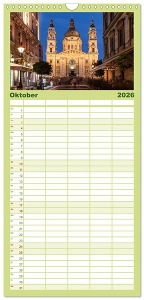 Produktbild: Familienplaner 2026 - Budapest: zwischen Parlamentsgeb&auml;ude und Burgpalast mit 5 Spalten (Wandkalender, 21 x 45 cm) CALVENDO