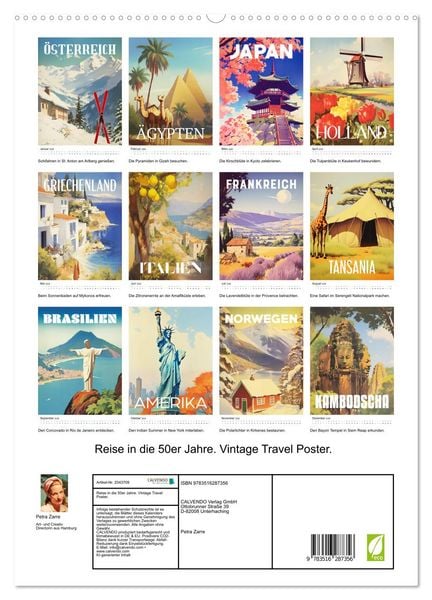 Produktbild: Reise in die 50er Jahre. Vintage Travel Poster. (hochwertiger Premium Wandkalender 2026 DIN A2 hoch), Kunstdruck in Hochglanz