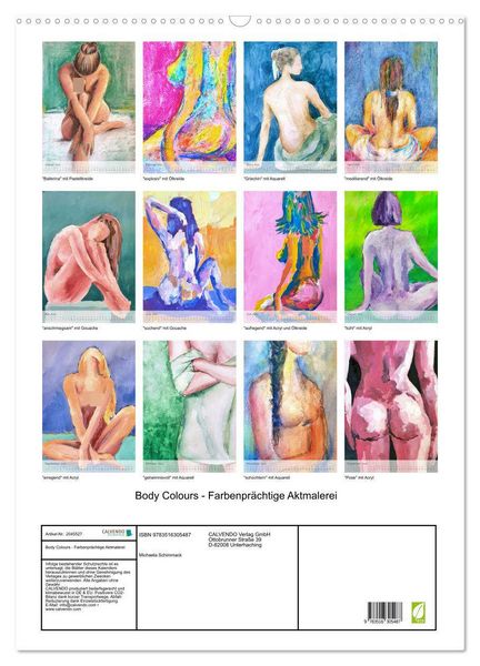 Produktbild: Body Colours - Farbenpr&auml;chtige Aktmalerei (Wandkalender 2026 DIN A2 hoch), CALVENDO Monatskalender