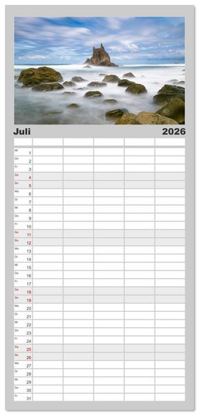 Produktbild: Familienplaner 2026 - Die stille Magie der Insel Teneriffa mit 5 Spalten (Wandkalender, 21 x 45 cm) CALVENDO