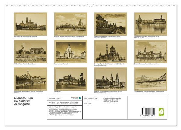 Produktbild: Dresden - Ein Kalender im Zeitungsstil (hochwertiger Premium Wandkalender 2026 DIN A2 quer), Kunstdruck in Hochglanz