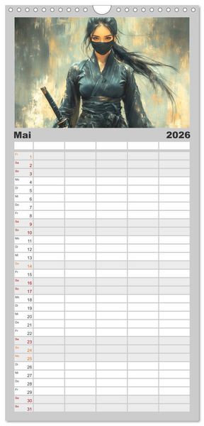 Produktbild: Familienplaner 2026 - Mein Samurai mit 5 Spalten (Wandkalender, 21 x 45 cm) CALVENDO