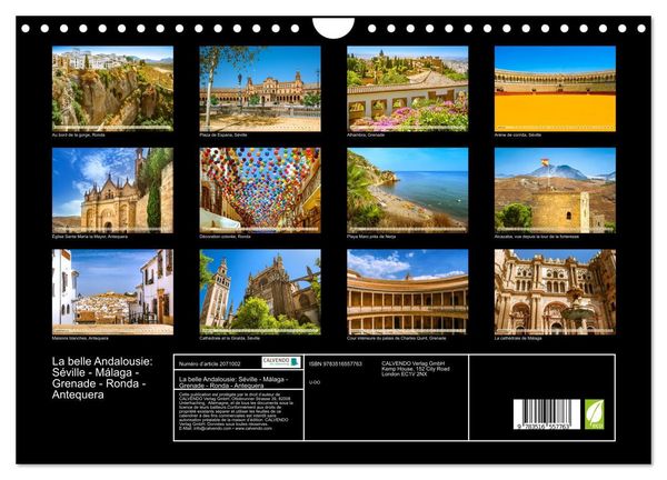Produktbild: La belle Andalousie: S&eacute;ville - M&aacute;laga - Grenade - Ronda - Antequera (Calendrier mural 2026 DIN A4 vertical), CALVENDO calendrier mensuel