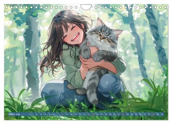 Produktbild: Tierische Anime-Freunde - Fr&ouml;hliche Streifz&uuml;ge mit Hund und Katze (Wandkalender 2026 DIN A4 quer), CALVENDO Monatskalender