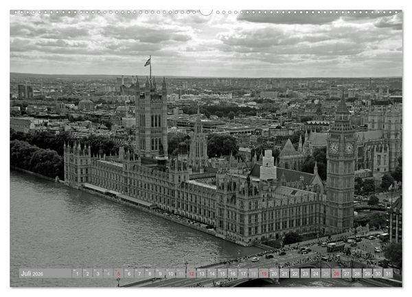 Produktbild: London in Schwarz-Wei&szlig; (Wandkalender 2026 DIN A2 quer), CALVENDO Monatskalender