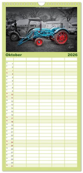 Produktbild: Familienplaner 2026 - Trecker - Oldtimer mit 5 Spalten (Wandkalender, 21 x 45 cm) CALVENDO