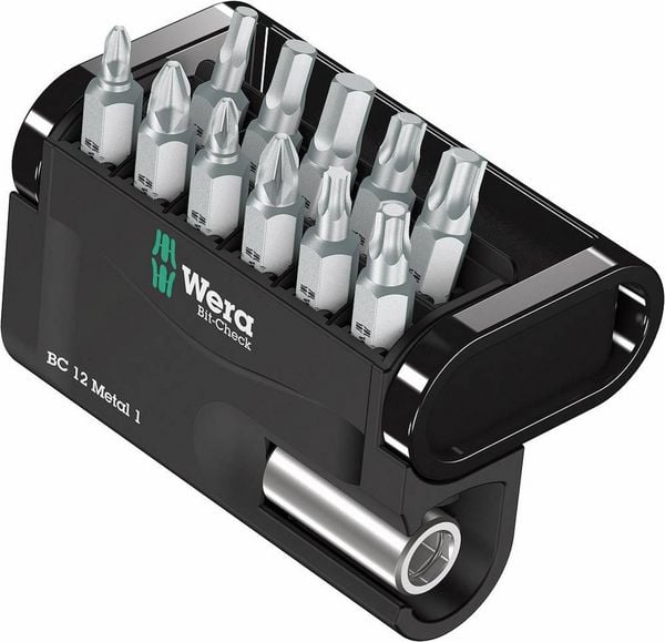 Produktbild: Wera Bit-Check 12 Metal 1 05057424001 Bit-Set 12teilig Kreuzschlitz Pozidriv, Kreuzschlitz Phillips, Innen-Sechskant, Innen T-Profil