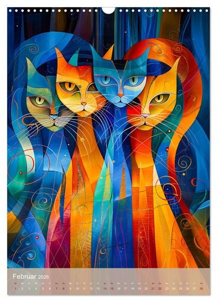 Produktbild: Astrale Katzen - Abstrakte Kunst f&uuml;r Katzenliebhaber (Wandkalender 2026 DIN A3 hoch), CALVENDO Monatskalender