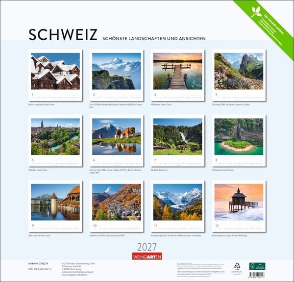 Produktbild: Schweiz Kalender 2027 - Sch&ouml;nste Landschaften und Ansichten