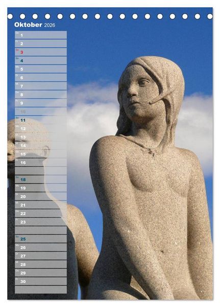 Produktbild: Skulpturen im Vigeland-Park Oslo (Tischkalender 2026 DIN A5 hoch), CALVENDO Monatskalender