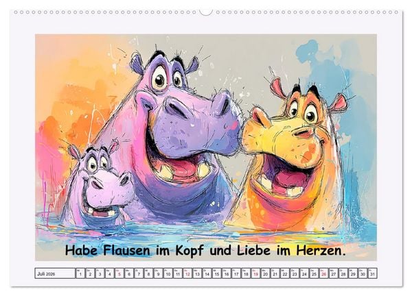Produktbild: S&uuml;&szlig;e Flusspferde. Hippopotamus Weisheiten zum Schmunzeln (Wandkalender 2026 DIN A2 quer), CALVENDO Monatskalender