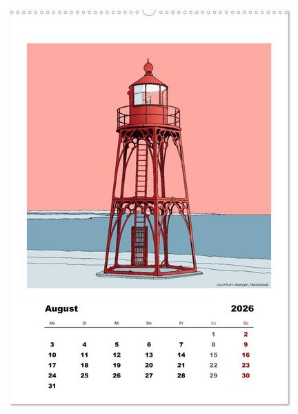 Produktbild: Leuchtt&uuml;rme der Welt - illustriert (Wandkalender 2026 DIN A2 hoch), CALVENDO Monatskalender