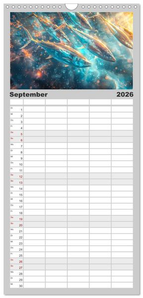 Produktbild: Familienplaner 2026 - Tiere im Weltraum mit 5 Spalten (Wandkalender, 21 x 45 cm) CALVENDO