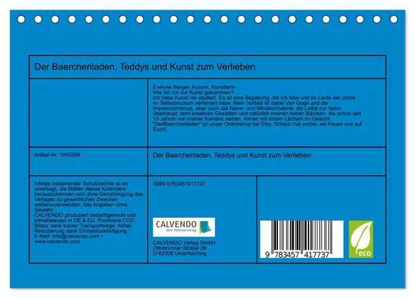 Produktbild: Der Baerchenladen, Teddys und Kunst zum Verlieben (Tischkalender 2026 DIN A5 quer), CALVENDO Monatskalender