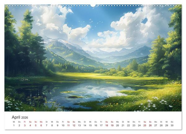 Produktbild: Anime - Welten: Eine Reise durch vertr&auml;umte Welten (Wandkalender 2026 DIN A2 quer), CALVENDO Monatskalender