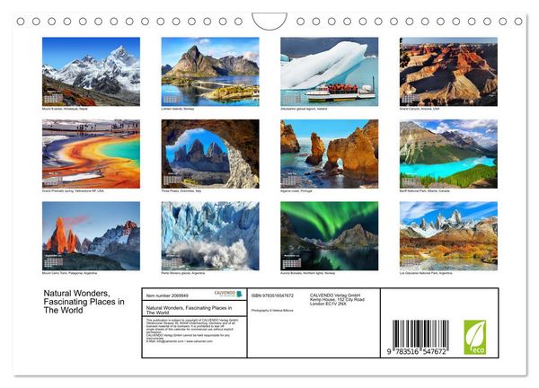 Produktbild: Natural Wonders, Fascinating Places in The World (Wall Calendar 2026 DIN A4 landscape), CALVENDO 12 Month Wall Calendar