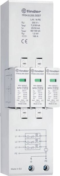 Produktbild: Finder 7P.04.8.255.S007 7P.04.8.255.S007 &Uuml;berspannungsschutz-Ableiter 1 St.
