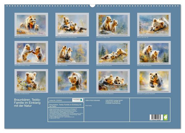 Produktbild: Braunb&auml;ren. Teddy-Familie im Einklang mit der Natur (Wandkalender 2027 DIN A2 quer), CALVENDO Monatskalender