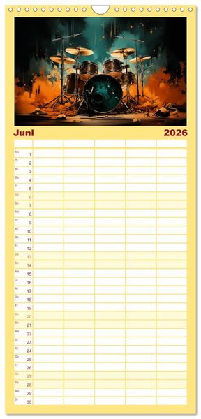 Produktbild: Familienplaner 2026 - Taktvolle Kunst: Der bunte Schlagzeugkalender mit 5 Spalten (Wandkalender, 21 x 45 cm) CALVENDO