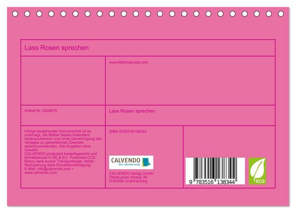 Produktbild: Lass Rosen sprechen (Tischkalender 2026 DIN A5 quer), CALVENDO Monatskalender